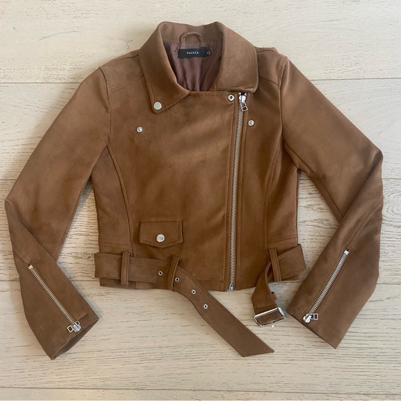 ARITZIA TALULA Morton Faux Suede Moto Jacket XS Caramel Cropped - Picture 3 of 10